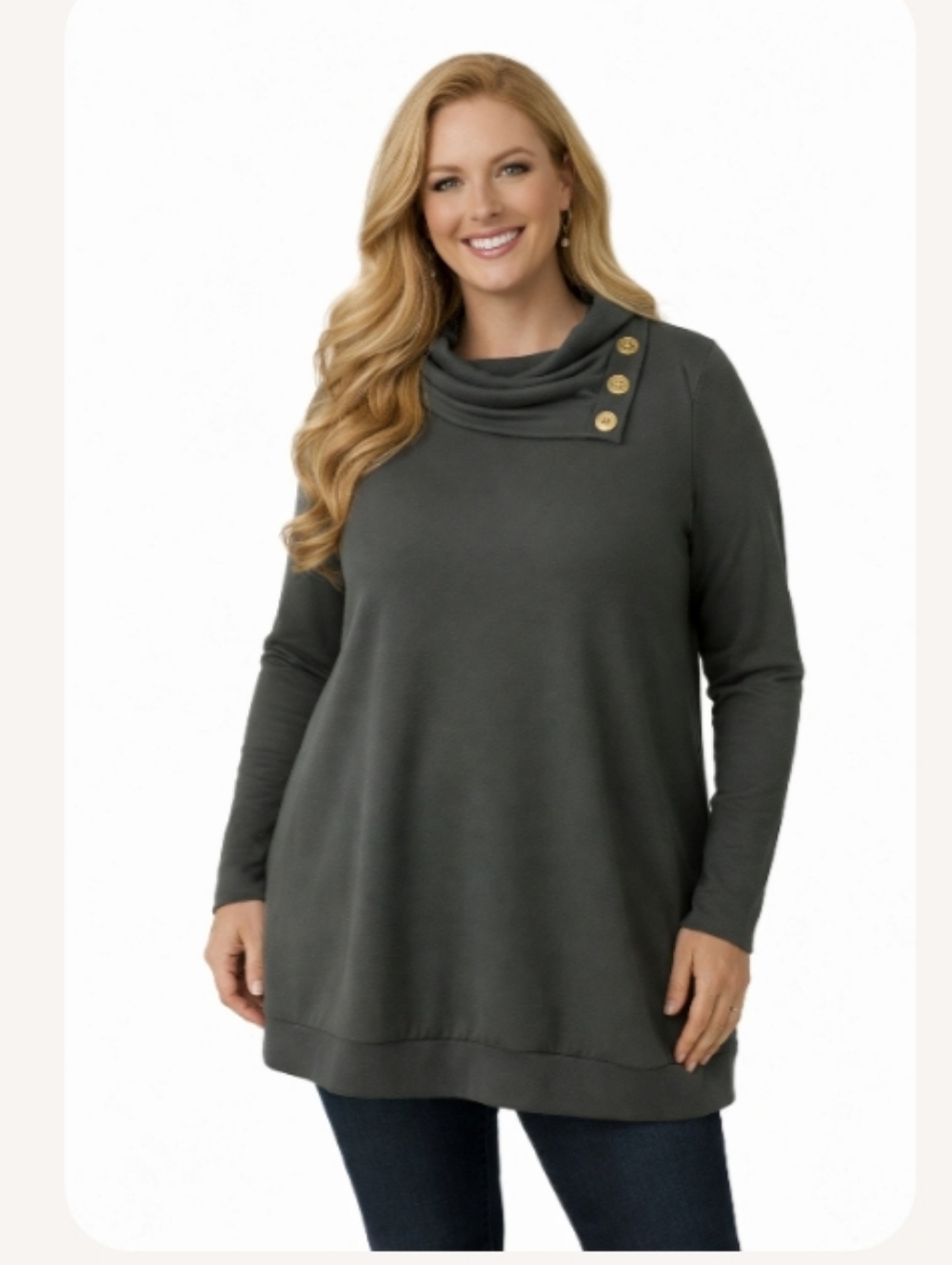 "Miusey" Olive Green Cowl‑Neck Tunic – XL (Like New
